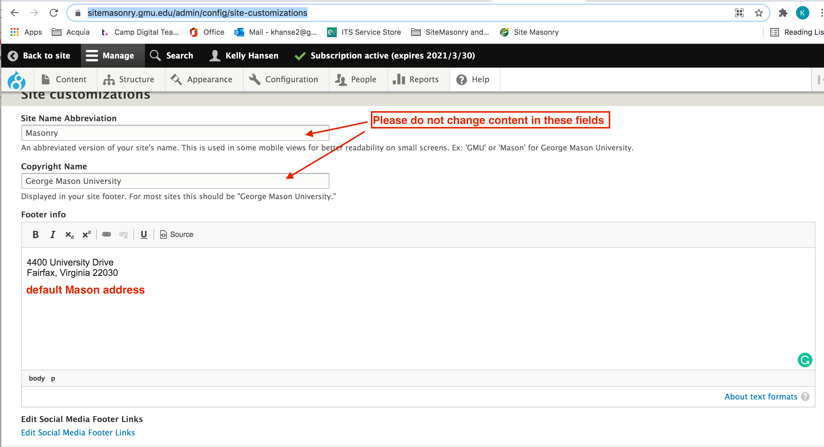 Basic Site Settings Screen in SiteMasonry
