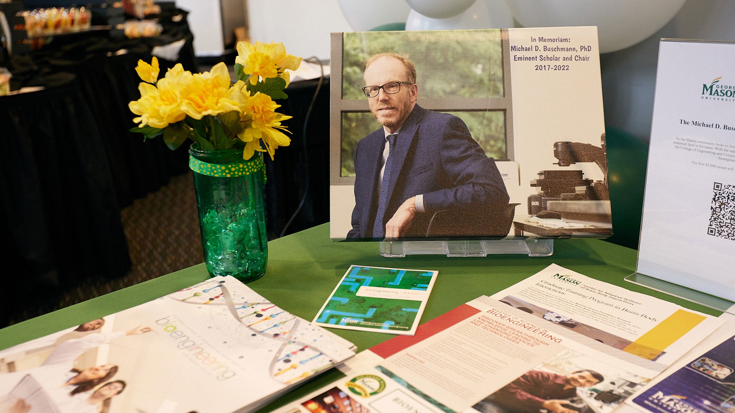 A memorial table held for Professor Michael Buschmann.