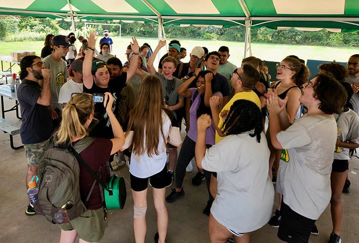 A group of cheering students.