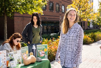 Mason student Sarah J on Wilkins Plaza