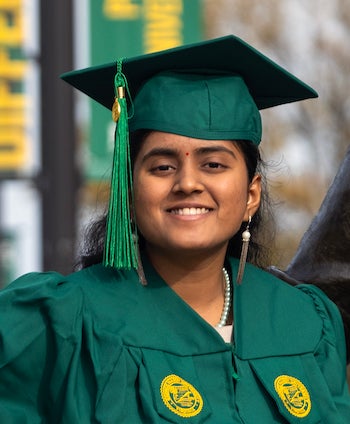 Shruti Sekar in cap and gown