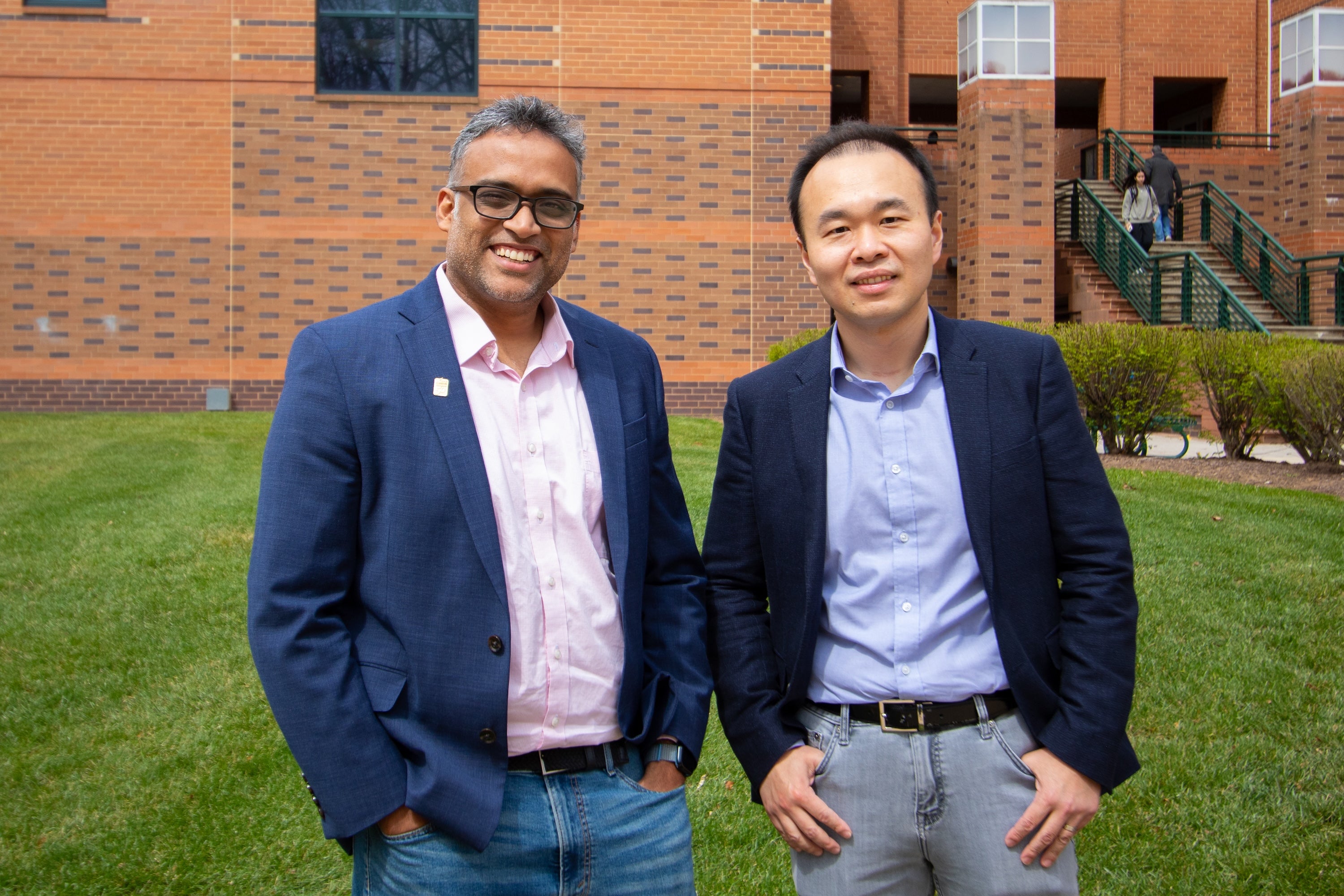 (Left to Right) Abhishek Ray and Min Chen. Photo by Hannah Patterson/Costello College of Business.