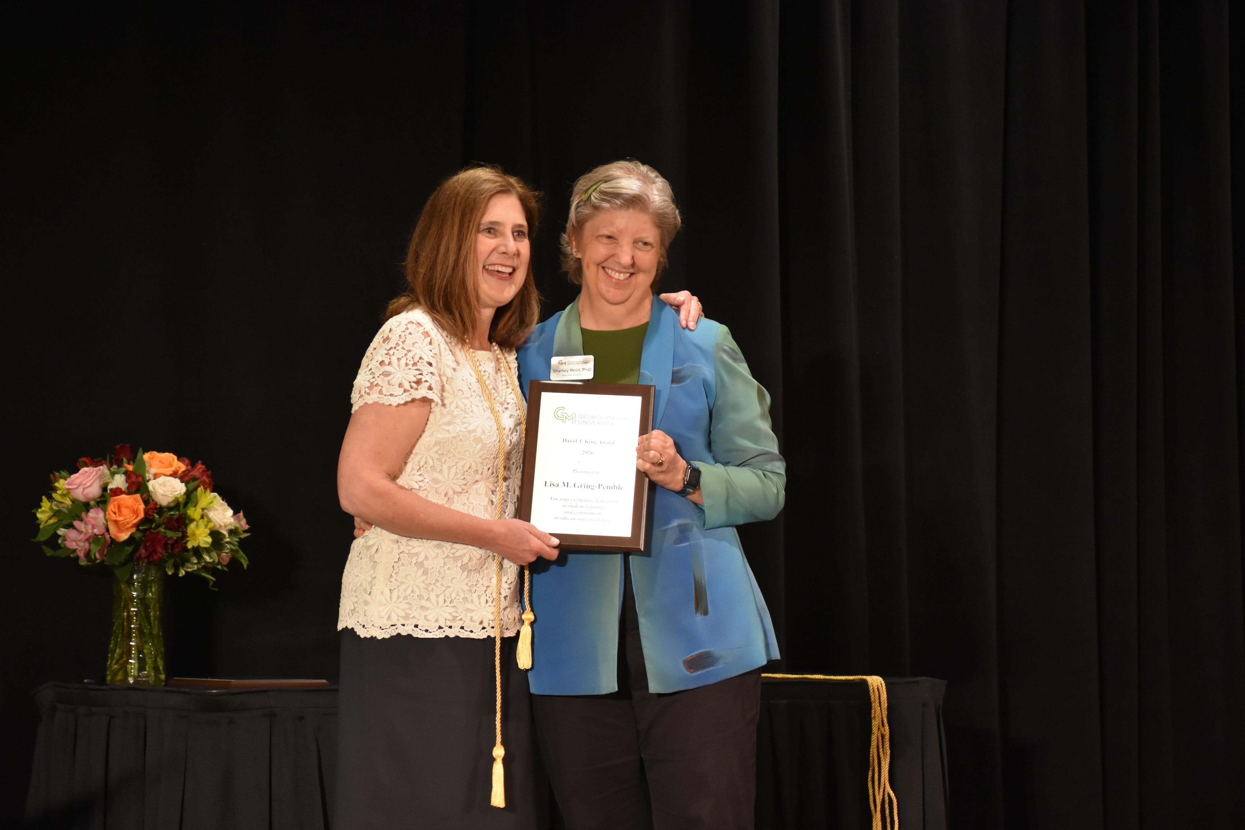 (left to right) Lisa Gring‑Pemble, associate professor, and Kim Eby, vice provost for faculty affairs and development. Photo by Greg Johnson/Costello College of Business.