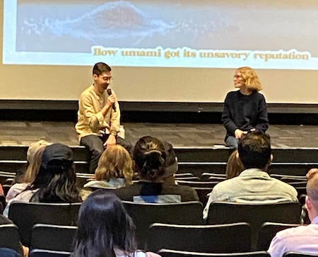 Kyle Finnegan and Cynthia Fuchs during the Q&A portion of the film screening. Photo by Emily Schneider. 