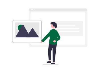 Drawing of a man adding an image to a webpage