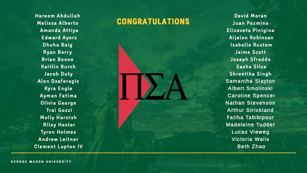 Schar School Political Honor Society congratulations list