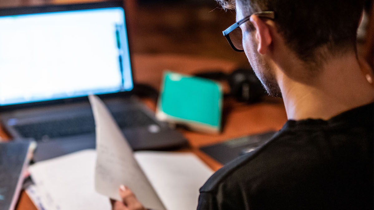 student working on laptop