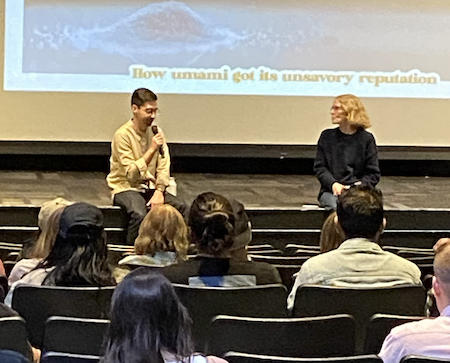 Kyle Finnegan and Cynthia Fuchs during the Q&A portion of the film screening. Photo by Emily Schneider. 
